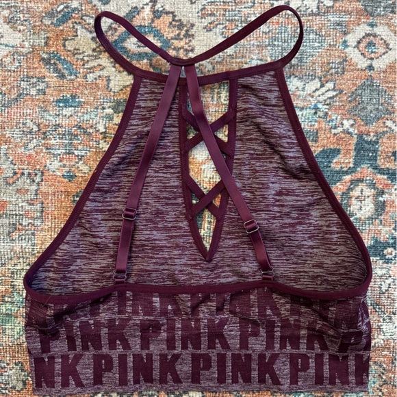 Victoria's Secret Pink S Bralette Sports Bra Maroon Strappy Bralette - Picture 2 of 3